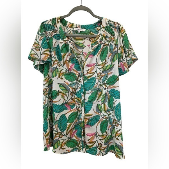 Rose + Olive Tops - Green and Pink Button Down Shirt